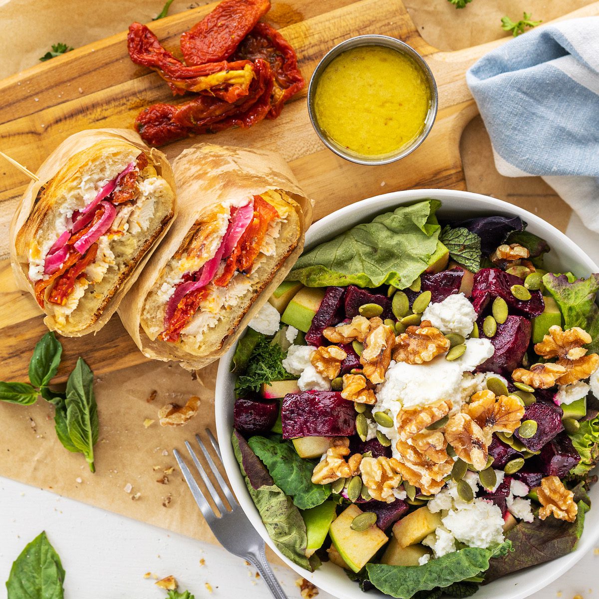 overhead shot of the food at the Farm Girl Cafe